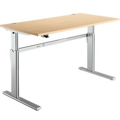 Standaard bureau, elektrisch in hoogte verstelbaar, rechthoekig, C-poot, B 1600 x D 800 x H 725-1185 mm, ahorn/blank aluminium RAL 9006