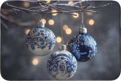 Badmat 90x60 cm - Antislip - Kerstbal - Versierd - Blauw - Badmatten voor badkamer - Badkamermat - Douchemat - Badkamer mat