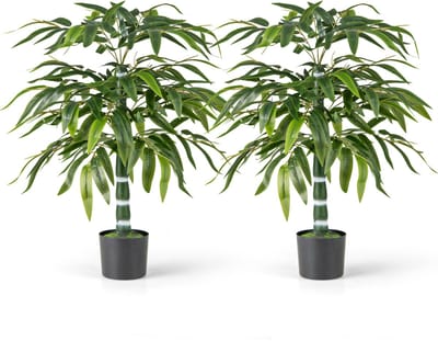 COSTWAY Set van 2 kunstplanten, bamboe, 100 cm kunstboom met pot, stammen en verstelbare takken, kunstplant voor thuis, kantoor, bamboeboom, bamboedecoratie, kamerplant, decoratie, groen