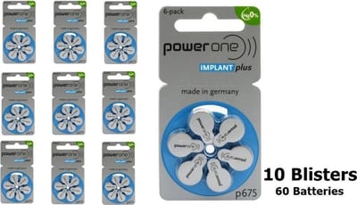 60 Stuks (10 Blisters a 6st) - Power One by VARTA 675 IMPLANT Plus Gehoorapparaat batterijen