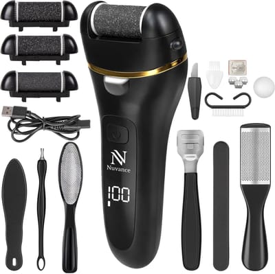 Nuvance Eeltverwijderaars - Pedicureset Electrisch - 18 Delig - Elektrische Eeltverwijderaar - Voetvijl - Professioneel - Zwart