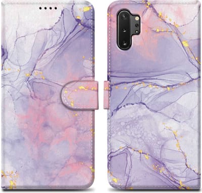 Cadorabo Hoesje geschikt voor Samsung Galaxy NOTE 10 PLUS - Design Roze Paars Marmer No. 5 - Beschermhoes Case Cover met magnetische sluiting, standaardfunctie en kaartvakje