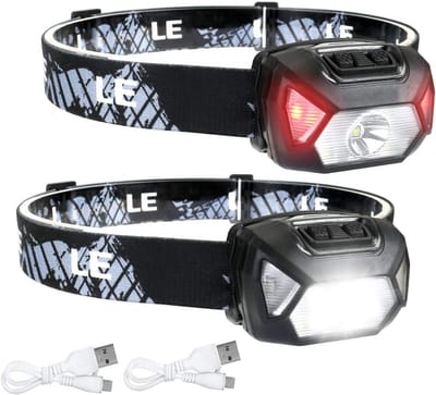 longziming 2 Stuks Oplaadbare LED Hoofdlampen - Oplaadbaar - 300 Lumen - 6 Modi - Waterdicht IPX4 - Fiets, Camping, Hiking - Unisex - One Size