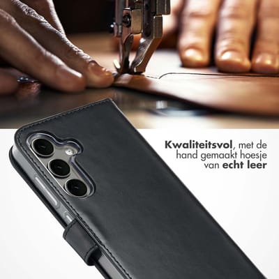 Selencia Hoesje - Geschikt voor Samsung Galaxy S25 - Echt Lederen Bookcase - Zwart