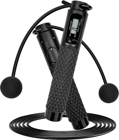 Springtouw met Teller - Elektrisch Jumprope Fitness - Draadloos voor Volwassen en Kinderen - Zwart