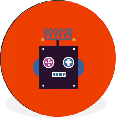 WallCircle - Wandcirkel - Muurcirkel - Robot - Rood - Gezicht - Vormen - Jongens - Kids - Aluminium - Dibond - 60x60 cm - Binnen en Buiten