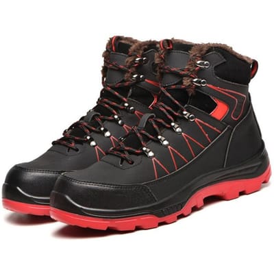 Chaussures d'assurance travail Baotou en acier Anti-écrasement et anti-perforation Chaussures de sécurité protectrices en coton chaudes montantes pour hommes 47 black