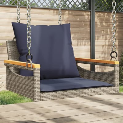 vidaXL - Schommelbank - met - kussens - 63x62x40 - cm - poly - rattan - grijs