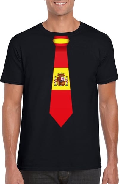Supporters T-shirt - zwart - met vlag Spanje kleuren stropdas - heren - korte mouw S