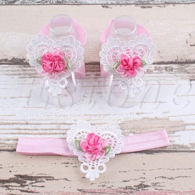 Baby Haarbandje + Voetbandjes Hart - Roze
