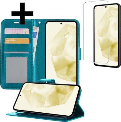Hoesje - Met Screenprotector - Geschikt voor Samsung Galaxy A35 - Luxe Pasjeshouder - Bookcase Portemonee - Flip Case - Kunstleer Book Case - Flipcase - Book Cover - Walletcase - Portemonneehoes - Telefoonhoesjes - Turquoise