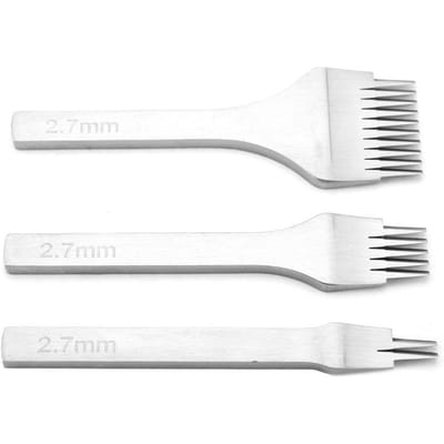 Acier Blanc 2510 Jeu d'Outils Poinçons à Dents pour Laçage Couture Ciseaux pour Artisanat du Cuir (3,38 mm) 2.7mm white