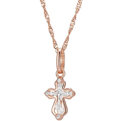 Collier Pendentif Croix d'Église Orthodoxe de Luxe Petit pour Femmes Couleur Or Rose Zircon Naturel Charme Jésus Bijoux Quotidien beige