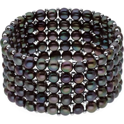 Manchet armband 5 Rijen Black Pearl Zoetwater 925