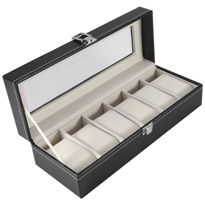 Horlogedoos en sieraden opbergdoos - Hoogwaardige PU-leer, 6 vakken - Luxe display en opslag - Geschikt voor horloges en sieraden, ideaal voor thuis of cadeau