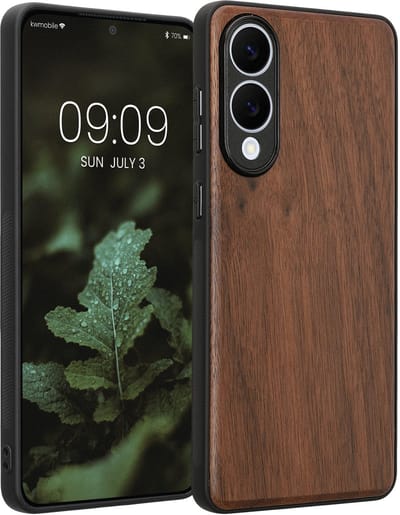 kwmobile hoesje geschikt voor Samsung Galaxy S25 Edge - Smartphonehoesje van hout - Backcover in donkerbruin