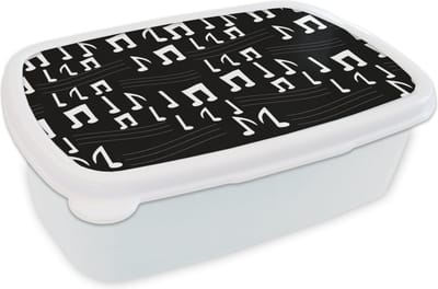 Broodtrommel Wit - Lunchbox - Brooddoos - Muziek - Zwart Wit - Patroon - 18x12x6 cm - Volwassenen