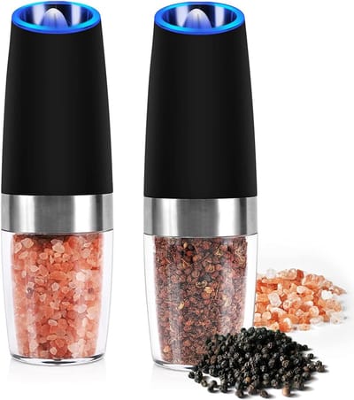 Gravity elektrische zout- en pepermolen, Elektrische peper- en zoutmolen met instelbare grofheid Zoutmolen, Pepermolen Automatische Switch Spices Shaker voor vaste kruiden Set van 2 (Zwart)