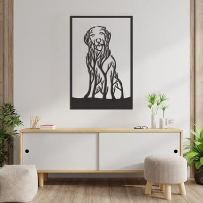 Wanddecoratie Golden Retriever - Muurdecoratie Golden Retriever - Muurdecoratie Hout - Wanddecoratie Hout - Muurdecoratie Woonkamer - Wanddecoratie Woonkamer - Wanddecoratie Industrieel - Wanddecoratie Dieren - Home Decor - Line Art - 88.5 x 59 cm