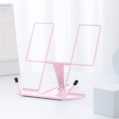 Dailygoods - Leesstandaard met metalen beugel, multifunctioneel, verstelbare boekensteunen, boekenstandaard voor werkkamer, boek, tijdschrift, menu, iPad, kookboek, notities, kantoor, school, these, studentenprijzen (macaronroze)
