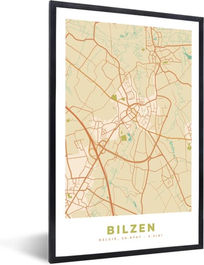 Fotolijst incl. Poster - Kaart - Retro - Plattegrond - Stadskaart - Bilzen - 40x60 cm - Posterlijst