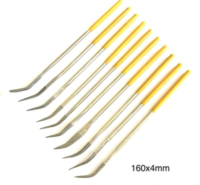 Kromme diamant naaldvijl set - 10 delige kromme diamant naaldvijl set - Diamant naaldvijl - Diamantvijl - Diamantvijl set - Geel - 160x4mm