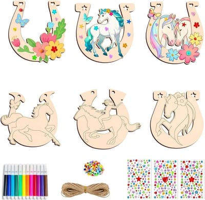 Set van 84 knutselmaterialen, houten hangers en geluksbrengers voor creatieve kinderen, perfect voor verjaardagen en oudejaarsavond knutselen