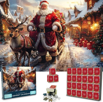 Adventskalender Legpuzzels met Kerst Thema - 1008 Stukjes - Countdown Kalender - Kerstcadeau - Muurdecoratie - 52 x 75 cm.