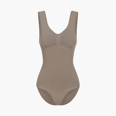 cfab - Tanktop bodysuit met corrigerende shapewear en slipje - Taupe - XS - Corrigerende Body - Naadlos - corrigerend ondergoed dames