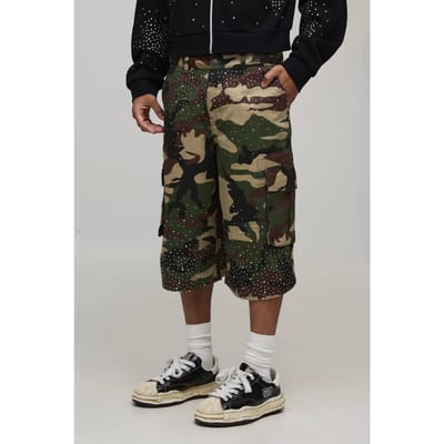 Longline Camo Embellished Twill Jorts | Size Small