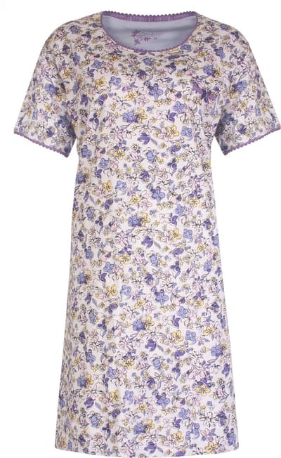 Tenderness Dames Nachthemd - Katoen - Gebloemd - Licht Blauw - Maat S