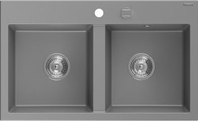 Mexen Hektor granieten gootsteen 2-kamer 800 x 480 , grijs, chrom sifon - 6521802000-71