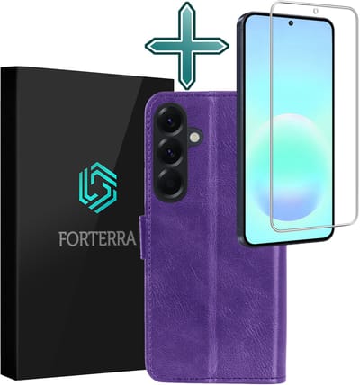 Hoesje Met Screenprotector - Geschikt voor Samsung Galaxy A57 - Luxe Pasjeshouder - Flipcase - Bookcase Portemonee - Flip Case - Kunstleer Book Case - Book Cover - Walletcase - Portemonneehoes - Paars