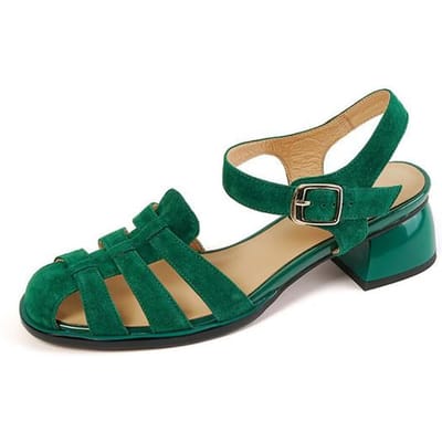 Zomer Damesschoenen Ronde Neus Dames Sandalen Casual Suède Schoenen Voor Dames Romeinse Hakken Groen Echt Leer Middenhoge Hakken 37 groen
