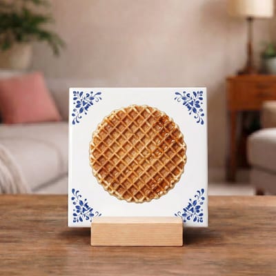 Delftsblauw Tegeltje 11x11 Stroopwafel – Hollands Keuken Cadeau