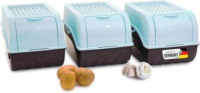 Aardappelbewaardoos | 3x middel 5L | TURKOOIS | Aardappeldoos | Stapelbare groentekist, uienkist, aardappelmand, fruitkist, aardappelkist, uienopslag, voedselcontainer, wortelen