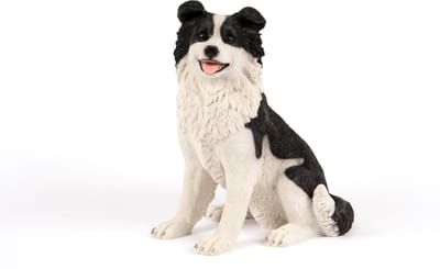 Decoratief Beeld - Zittende Border Collie - Kunststof - Hamac - Zwart En Wit - 33 X 20.5 Cm