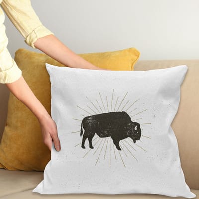 ABAKUHAUS Buffelkussenhoes – Vierkant 50x50 cm – Wit en donker taupe – dubbelzijdig bedrukt