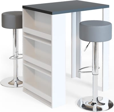 Vicco Bartafel set – 57 x 80 cm met 2 barkrukken Antraciet/wit
