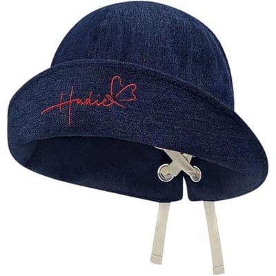 Chapeau seau cowboy délavé avec broderie de lettre Cordon de serrage réglable Coupe-vent Chapeaux de cowboy western Large bord Chapeau de soleil décontracté