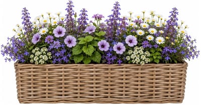 Mega Collections Planten/bloemen mand Levi - rotan - rechthoekig - naturel - 50 x 15 x 17 cm - plantenpot voor buiten