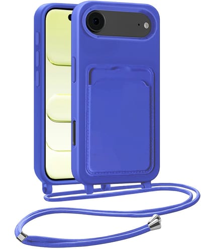 Hoesje Geschikt voor iPhone Air Telefoonhoesje Met Koord Case Pashouder Siliconen - Hoes Geschikt voor iPhone Air Hoesje Met Kaarthouder - Felblauw