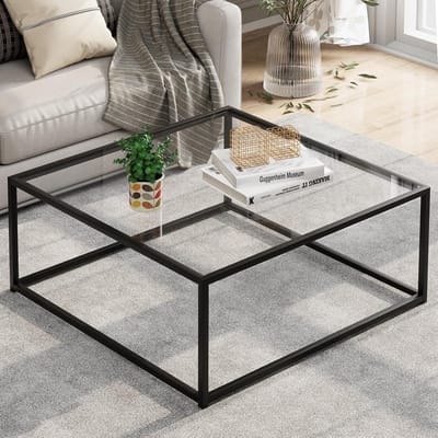 Moderne vierkante salontafel met gehard glazen blad en stevig metalen frame - Ideaal voor woonkamer en kantoor