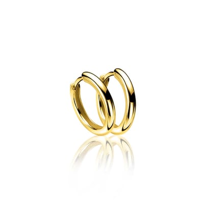 15mm ZINZI goldplated zilveren oorringen glad met 2mm buisdikte en luxe klapsluiting ZIO401G