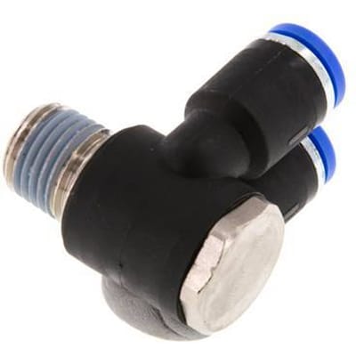 8mm x R1/4'' Double 90deg Elbow Messing/PA 66 Insteekfitting Buitendraad Draaibaar NBR