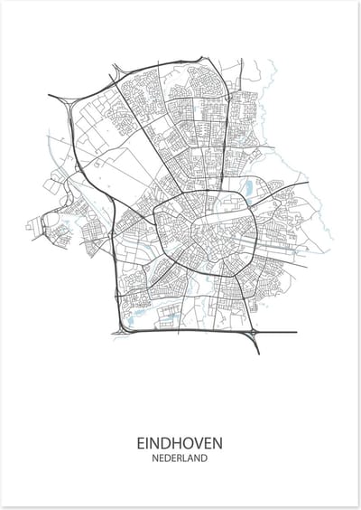 De Lange Koe Poster - Eindhoven Plattegrond - 42 X 29.7 Cm - Wit