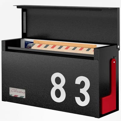 Stijlvolle zwarte metalen brievenbus voor buiten met vlag en sticker sets