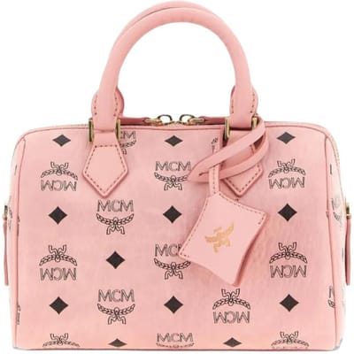 MCM Ella Letterpatroon Boston Tas Schoudertas Dames Handtassen Roze MWBFAEA03PZ001 Shopping Bag Set(Basic Set+Shopping Bag) beige
