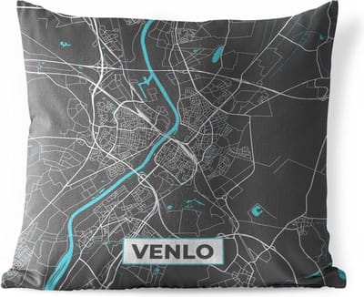 Buitenkussen - Plattegrond - Venlo - Grijs - Blauw - 45x45 cm - Weerbestendig - Stadskaart