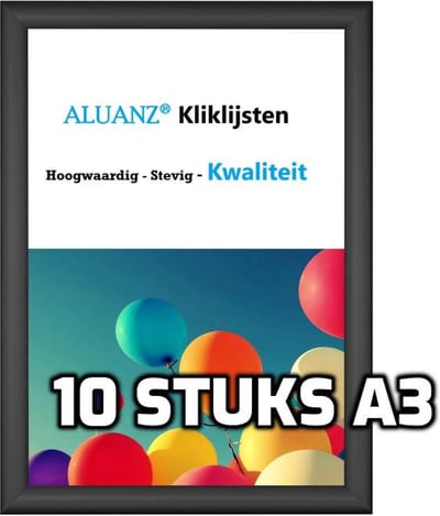 ALUANZ 10 stuks A3 Kliklijst Zwart - Aluminium - Wissellijst - Posterlijst - Fotolijst - Inclusief Beschermfolie